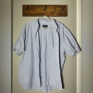 Eddie Bauer Button Up Short Sleeve Blue & White Striped Collared Shirt, Size XL